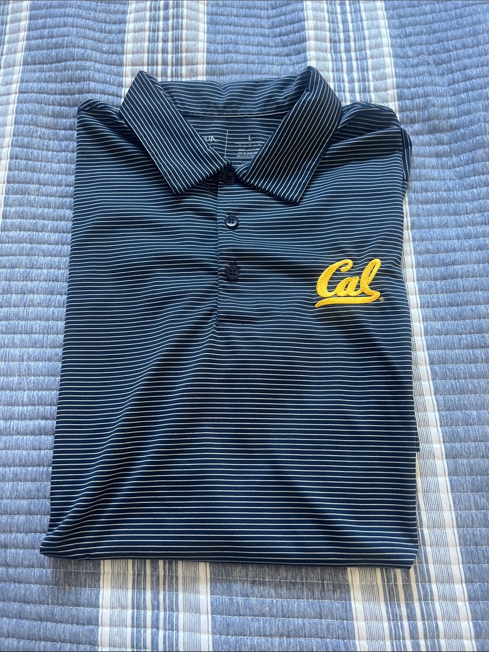 Cal Berkeley navy striped polo shirt, men’s size large